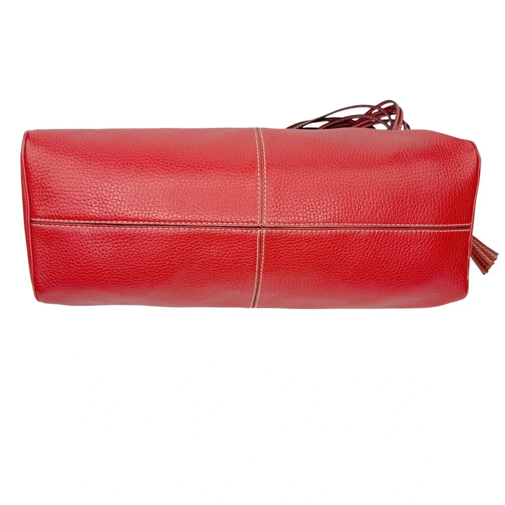 Y2K Kate Spade Barrel Bag‎ Satchel Red Pebbled Leather Tassel Polka Dot Lining